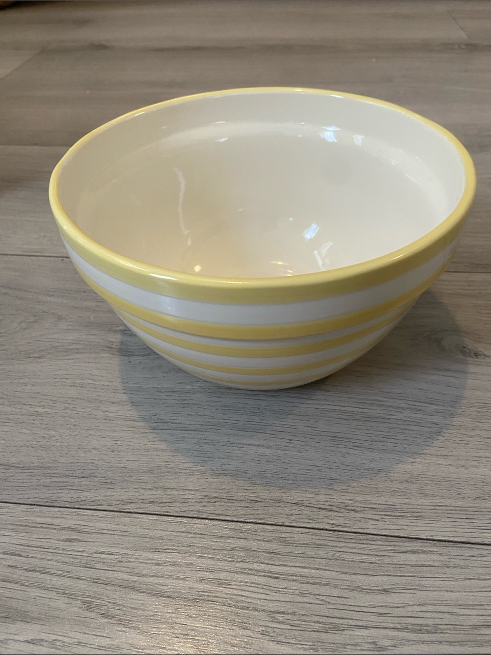 Yellow and White Striped Ceramic Serving Bowl